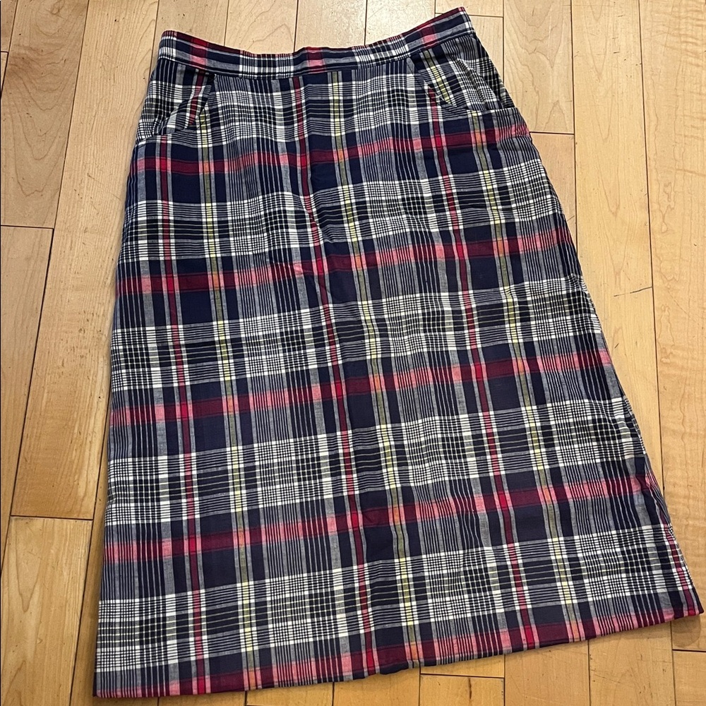 Vintage 70’s Madras/PlaidMidi Skirt in Red and Blue